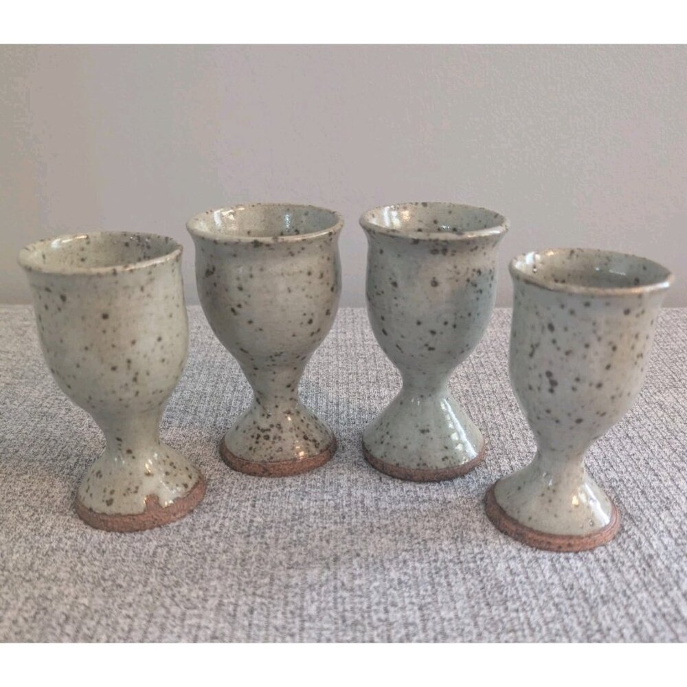 Tall Green/Grey Speckled Stoneware Egg Cups, Set of 4, EUC - Picture 2 of 5